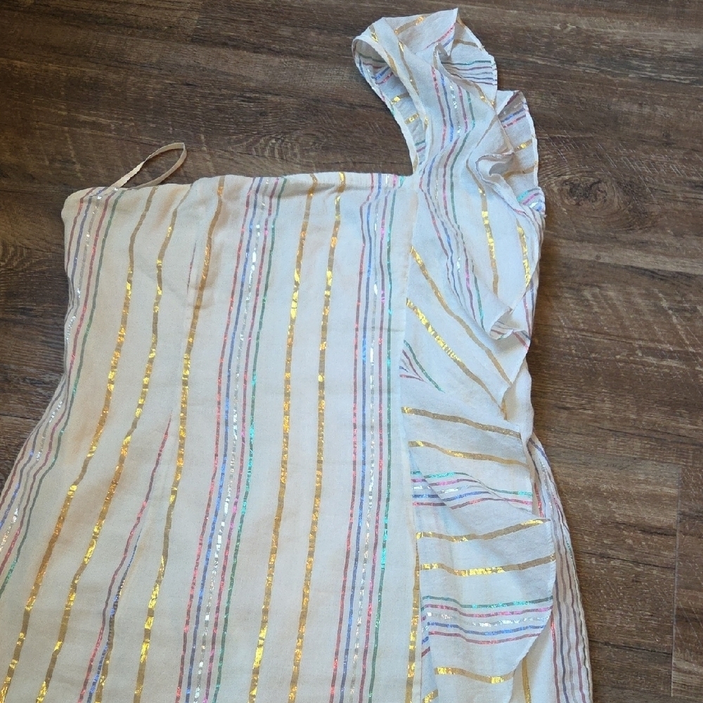 Tularosa Cait Mini Dress Ruffled Marshmallow With Metallic Stripes Size Small - Picture 13 of 14
